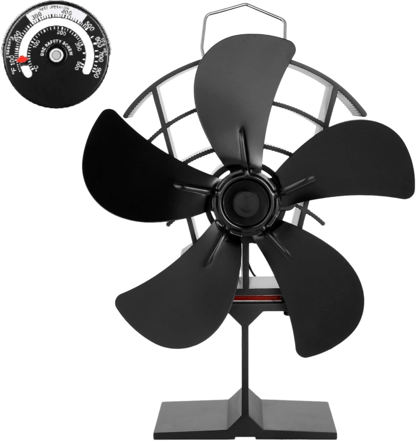 TEENGSE Heat Powered Wood Stove Fan 5 Blades with Thermometer