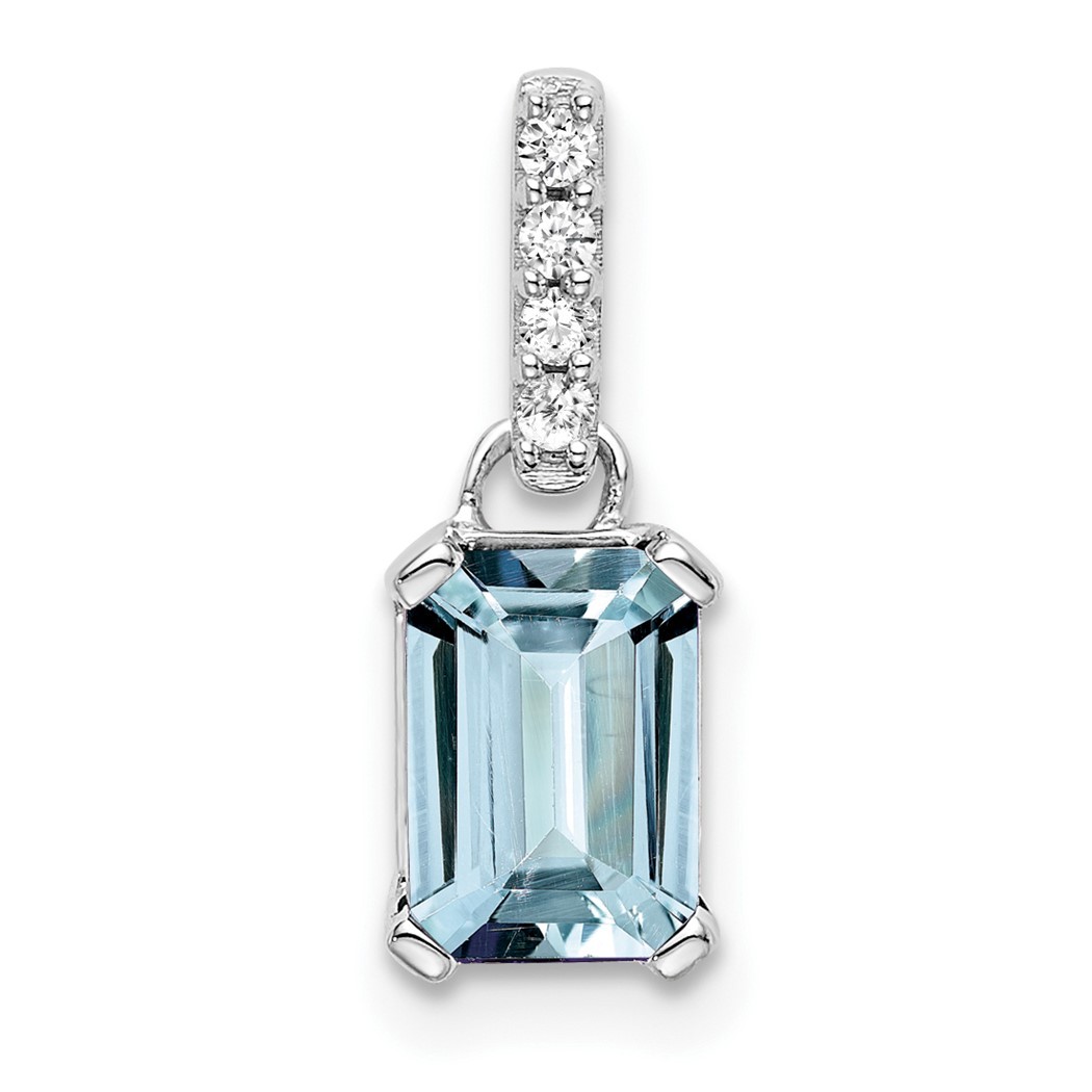 5.5mm 10k White Gold Aquamarine and Diamond Pendant Necklace Jewelry Gifts for Women