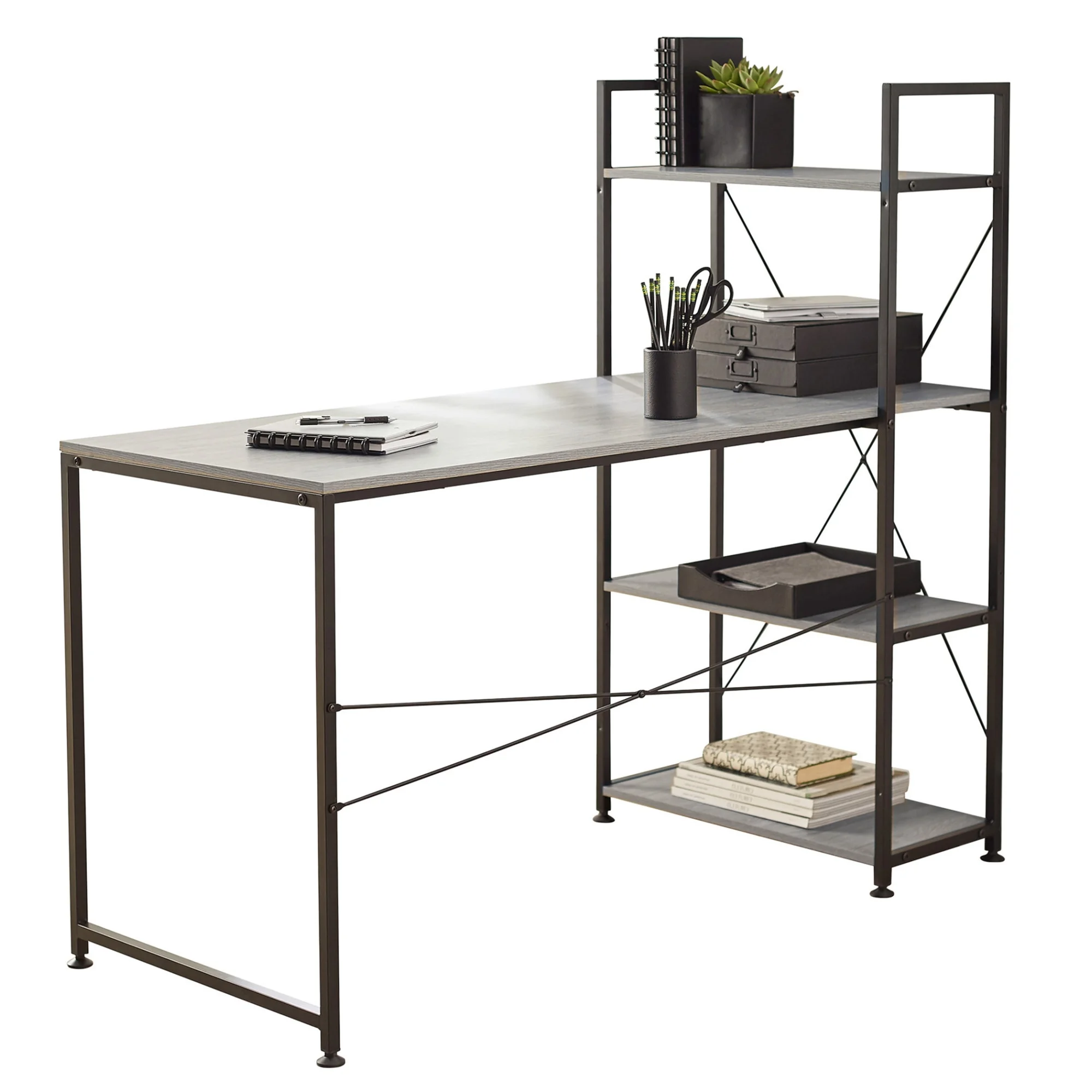 Realspace® Trazer 56"W Computer Desk With Storage Shelves, Gray