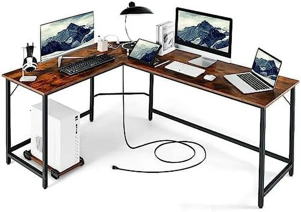 HJZBNONE L-Shaped Desk with CPU Stand  66 Inch Wooden -Saving Corner Desk w/Metal Frame  Large Computer Gaming PC Desk  Writing Table Study Desk for