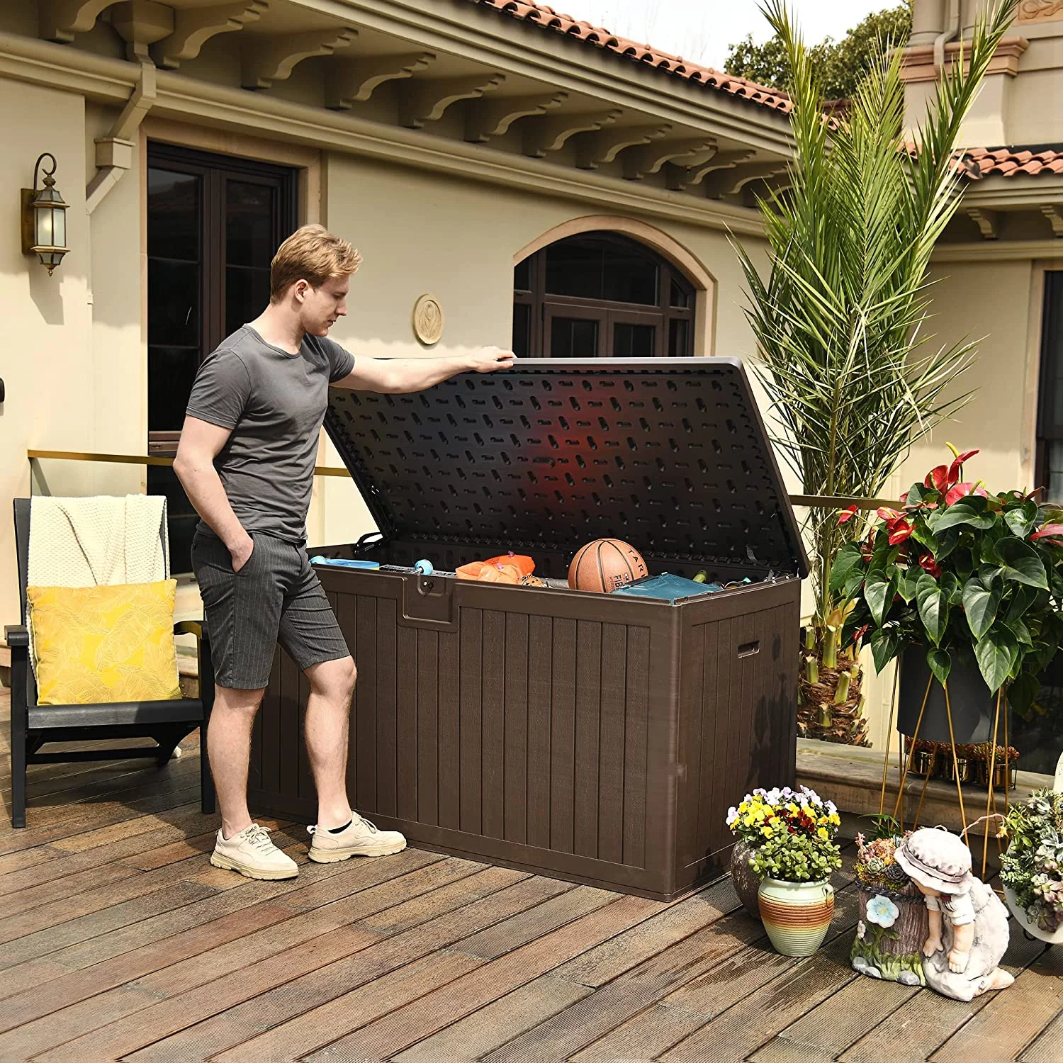 Dextrus XL 150 Gallon Large Deck Box, Outdoor Storage for Patio Furniture Cushions, Garden Tools and Pool Toys with Flexible Divider, Waterproof