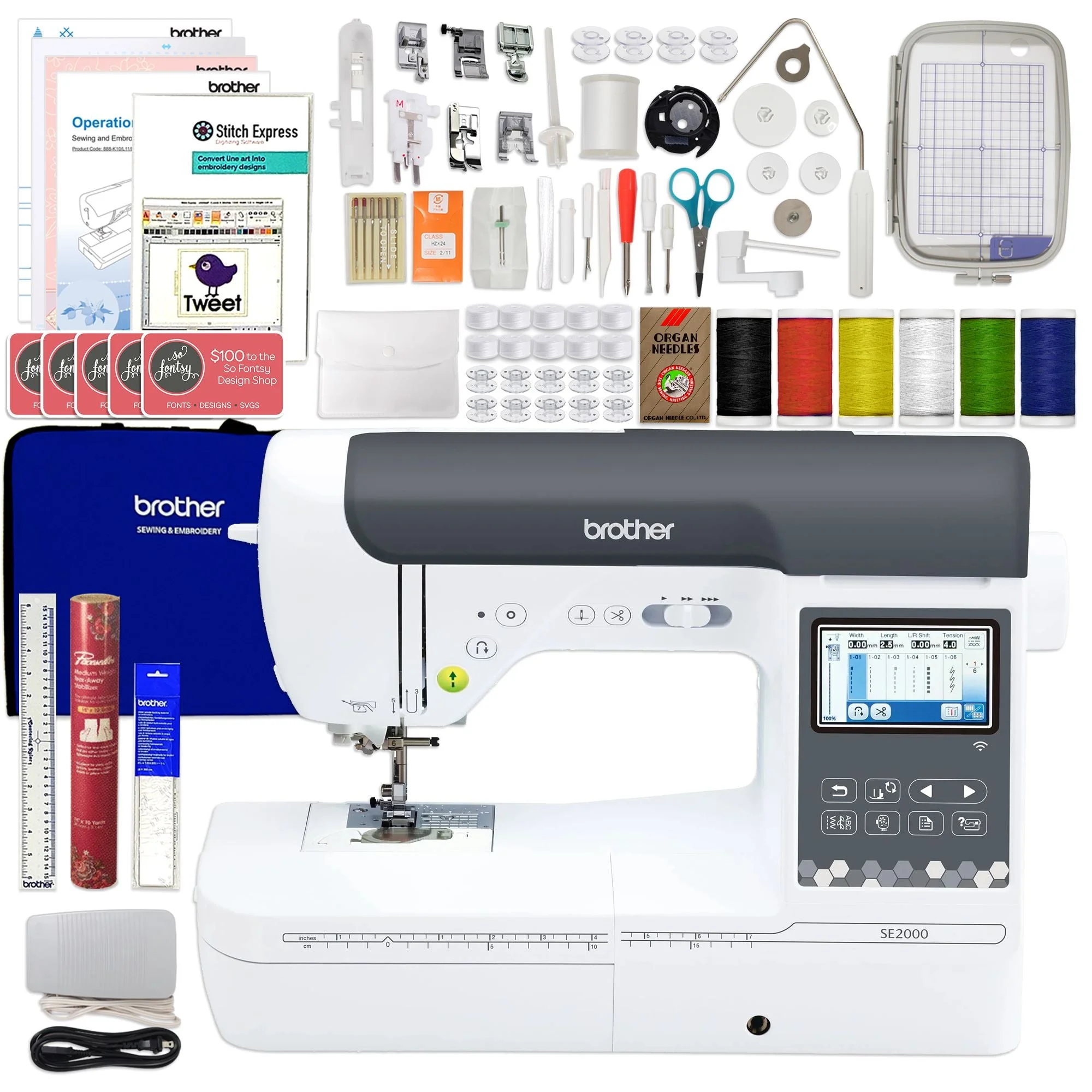 Brother SE2000 Embroidery & Sewing Machine w/ $1,470 Embroidery & Digitizing Bundle