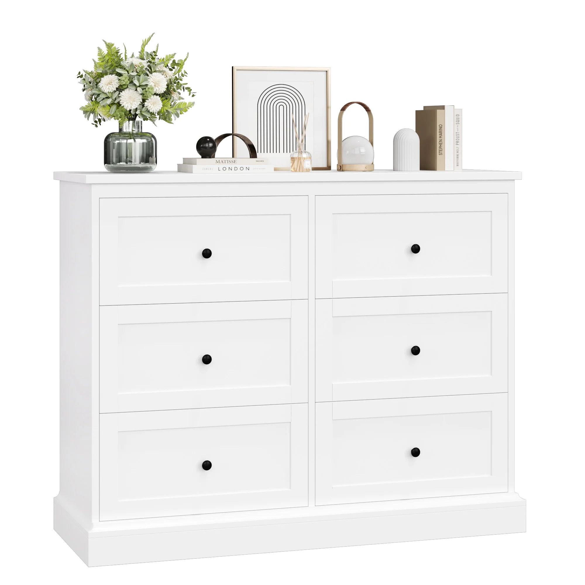 Homfa White Dresser with 6 Drawer , 42.5" Wide Double Dresser for Bedroom, Wooden Dresser Chest of Drawers