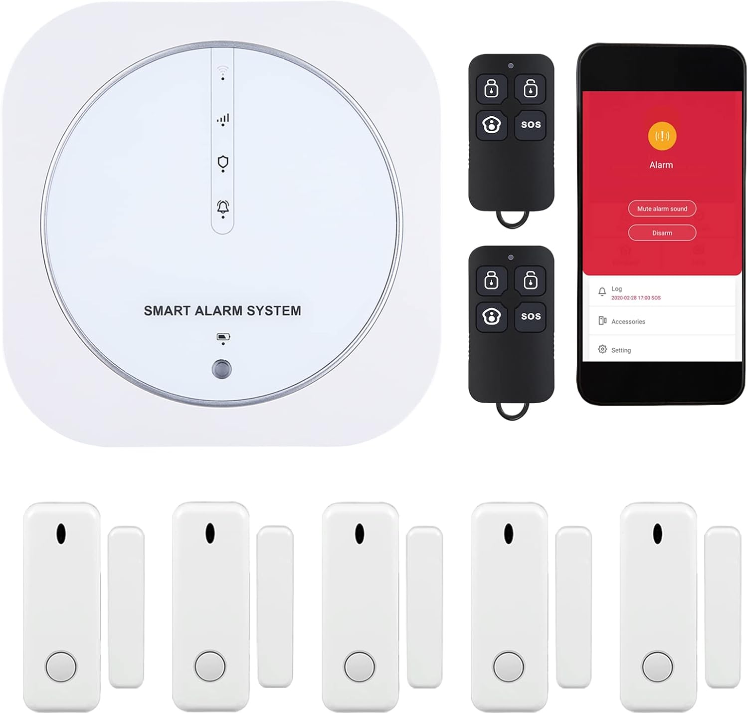 Alarm System for Home Security, HOIDURY Home Security System, WiFi Door Alarm, 8-Piece kit 1 Hub Station, 5 Door Window Alarm Sensors, 2 Remotes