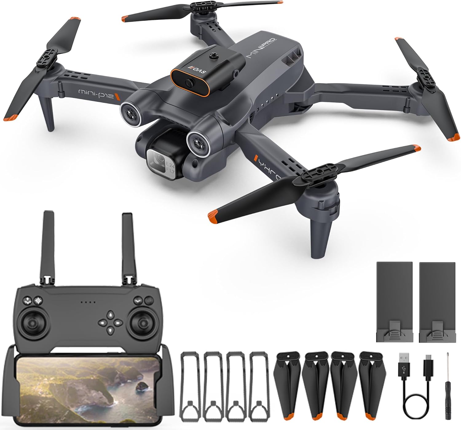 Drone with Camera for Adults Kids, 1080P HD FPV Camera Drones, 90° Adjustable Lens, Gestures Selfie, One Key Start, 360° Flips, 2 Batteries