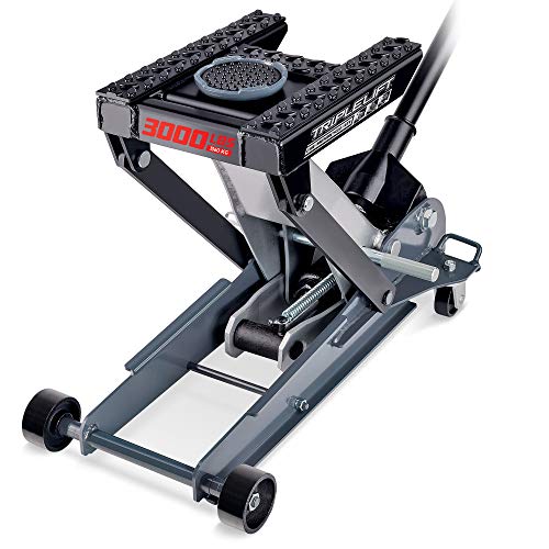 Powerbuilt 2 Ton Triple Lift Floor Jack, Lifts Cars, Trucks, Motorcycles, ATV's, Transmissions, Tie-Down Loops, Locking Safety Bar - 620422E, Silver