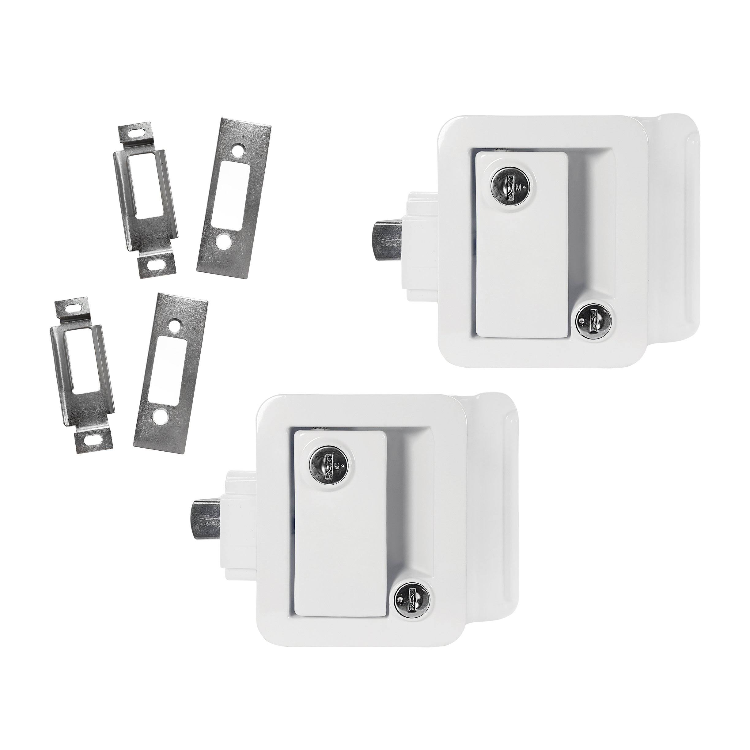 2 White RV Paddle Entry Door Lock Latch Handle Knob Deadbolt Camper Trailer