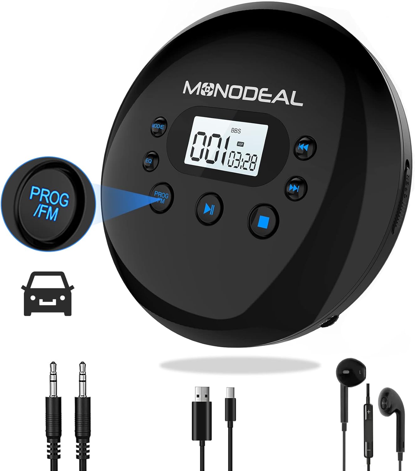 CD Player Portable, MONODEAL Portable CD Player with FM Transmitter
