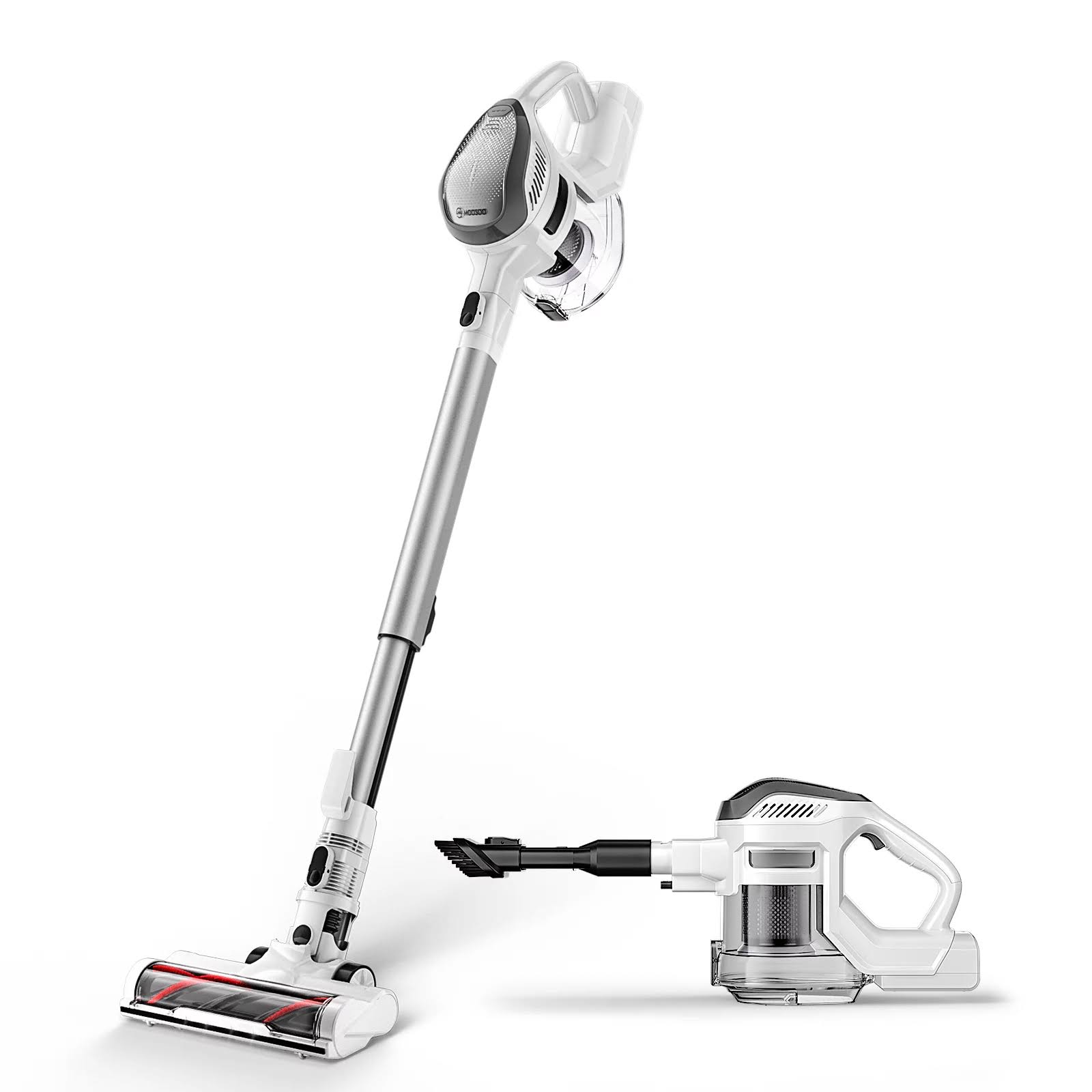 Moosoo M8 Cordless Vacuum Cleaner, 4-in-1 Lightweight Stick Vacuum Cleaner for Hard Floors Carpet Pet Hair, White
