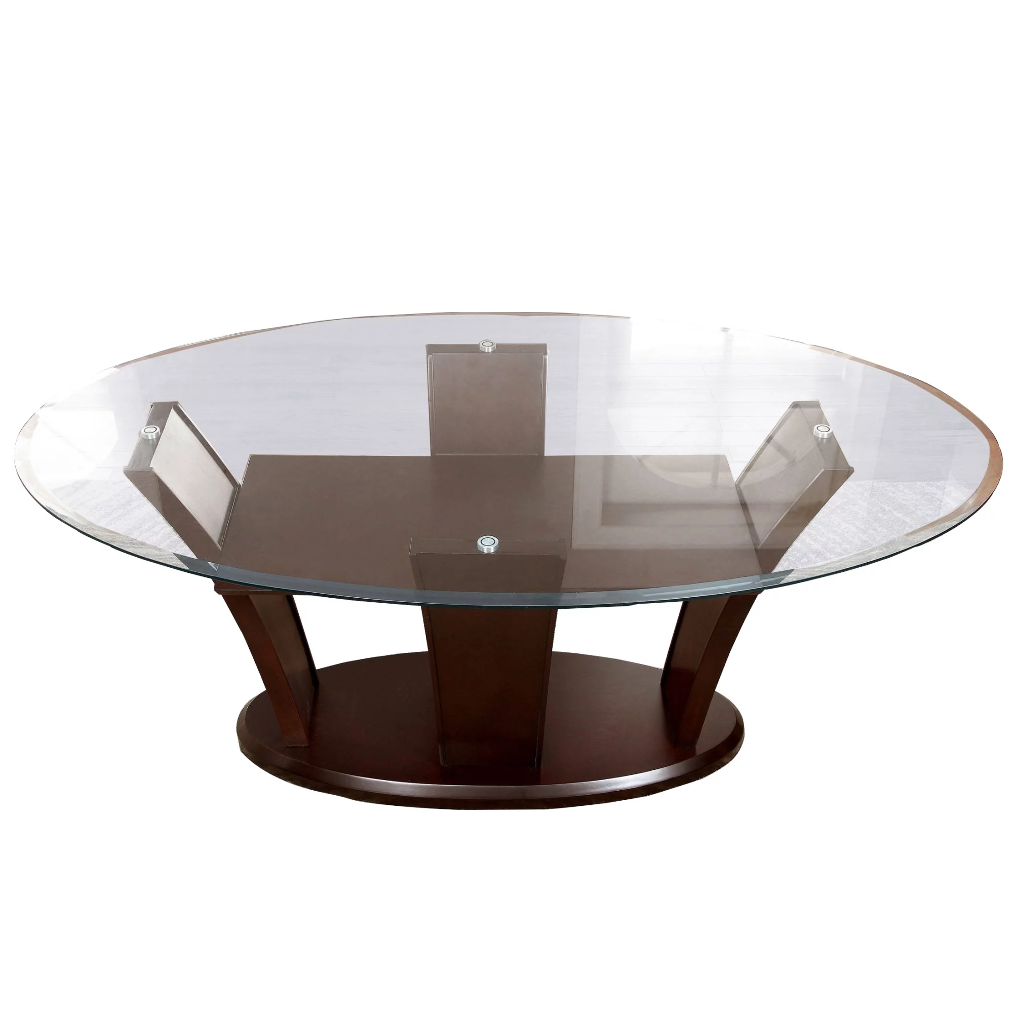 Wooden Dining Table with Glass Top and Flared Pedestal Base, Brown
