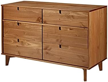 Allora Mid-Century Modern 6 Drawer Pine Wood Bedroom Double Dresser, Storage Drawer Console Organizer Closet Hallway for Living Room