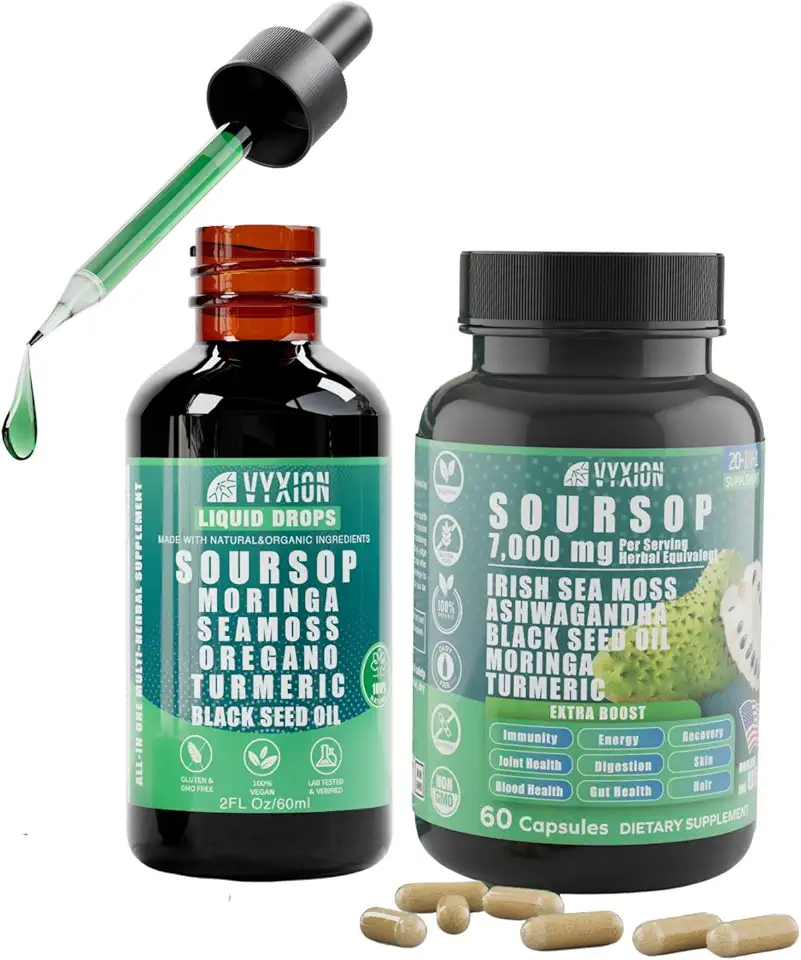 10-1 Soursop Bitters Liquid + 20-1 Supplement Herbal Extracts Capsules - Kansas Nuitrition - HNZSDS