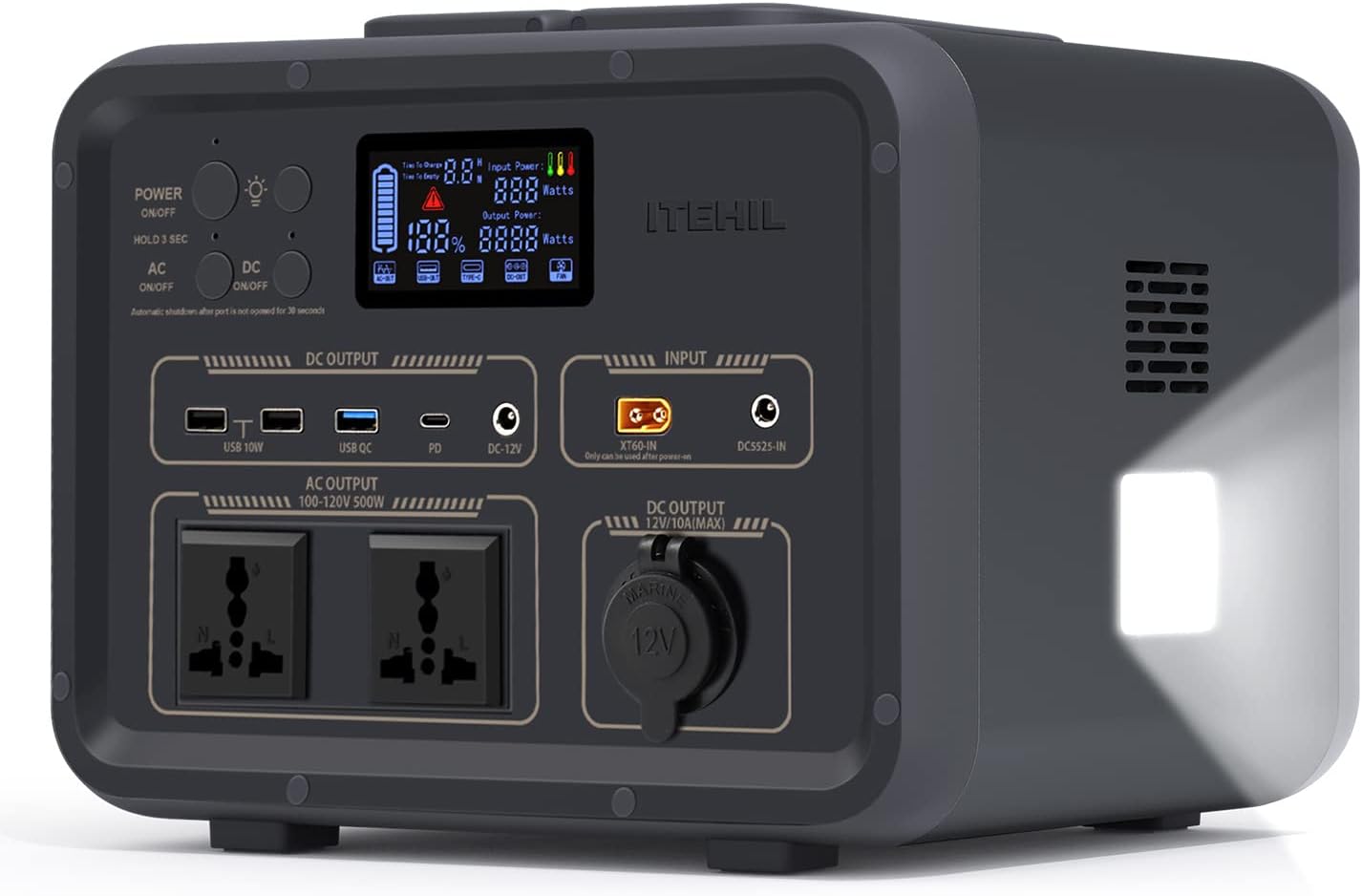 ITEHIL Power Station, 500W Portable Power Station, 500Wh Solar Generator