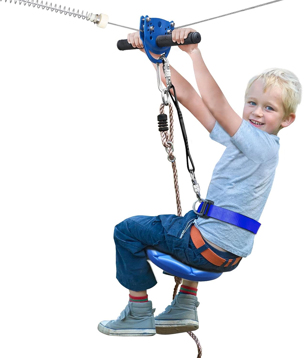 Jugader 160FT Zipline Kits for Backyard with 100% Stainless Steel Cable, Zip Lines for Kids and Adults Outdoor with Cable Tensioning Kit