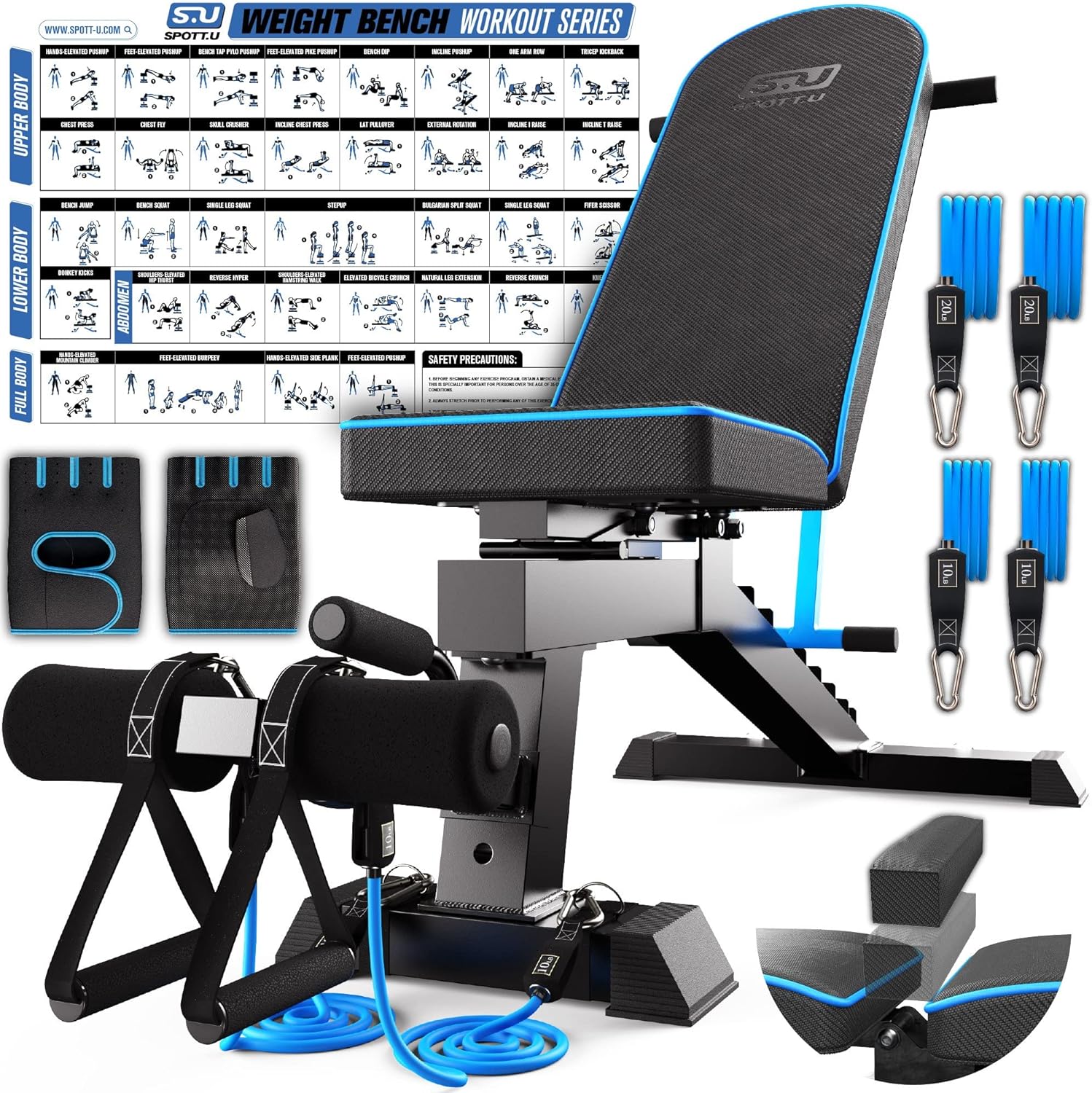 Adjustable Weight Bench Workout Bench Press Resists 1000 lbs - 96 Positions - Strength Training Benches - Foldable Workout Bench Adjustable