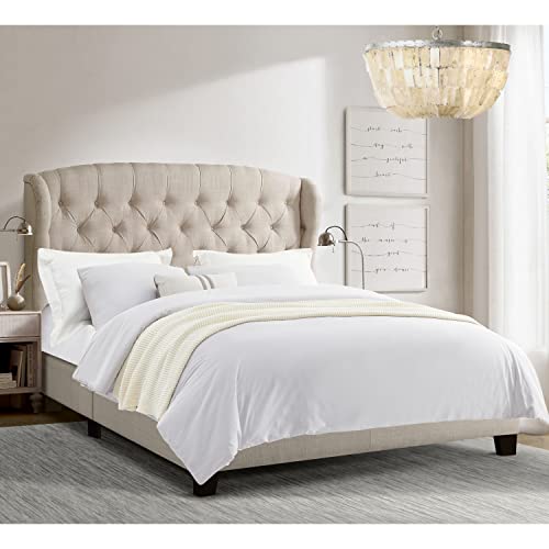 Rosevera Marcelle Bed Frame,Wingback Bed Frame with Signature Design Adjustable Headboard,Upholstered with Button Tufting Bed for Bedroom