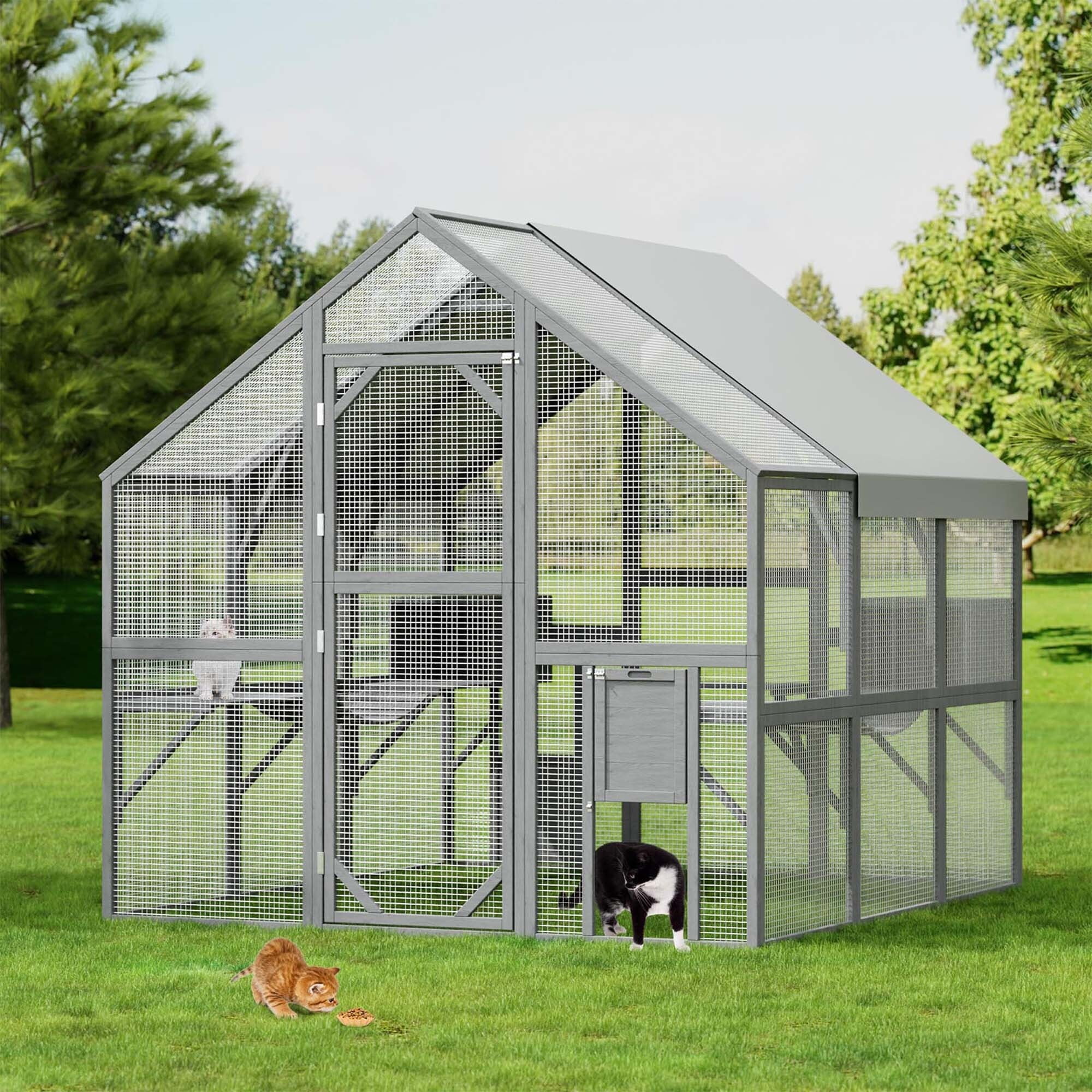 Outdoor Catio Cat House 74" H Large Cat Enclosures ,UV proof Cover 3-section,83.5"