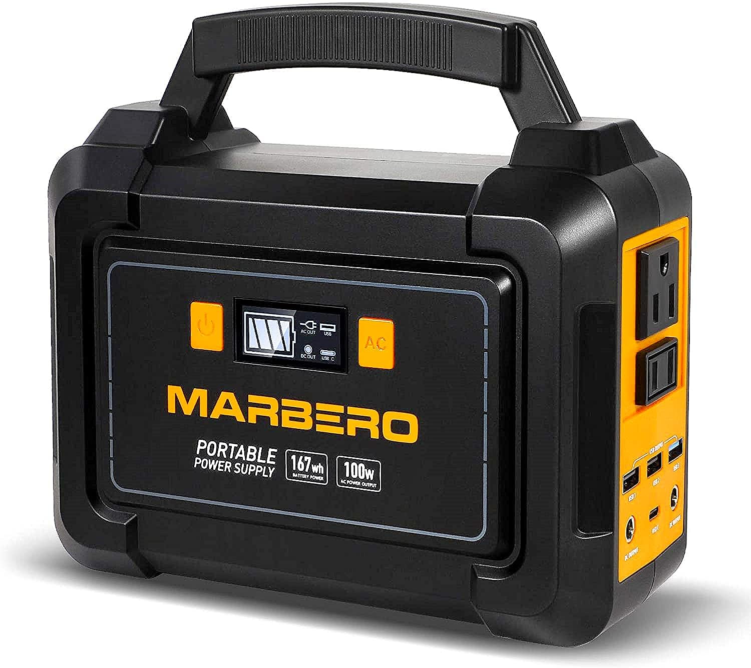 MARBERO 167Wh Portable Power Station, 45000mAh Solar Generators Lithium Battery Power Supply with 110V AC Outlet, 2 DC Ports, 4 USB Ports