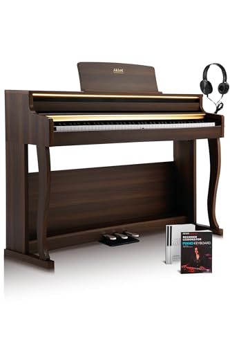 AKLOT Upright Digital Piano Keyboard: 88-Key Graded Hammer Action Weighted Keyboard with Ambient Light, Triple Pedal, USB-MIDI, Dual 25W Speakers