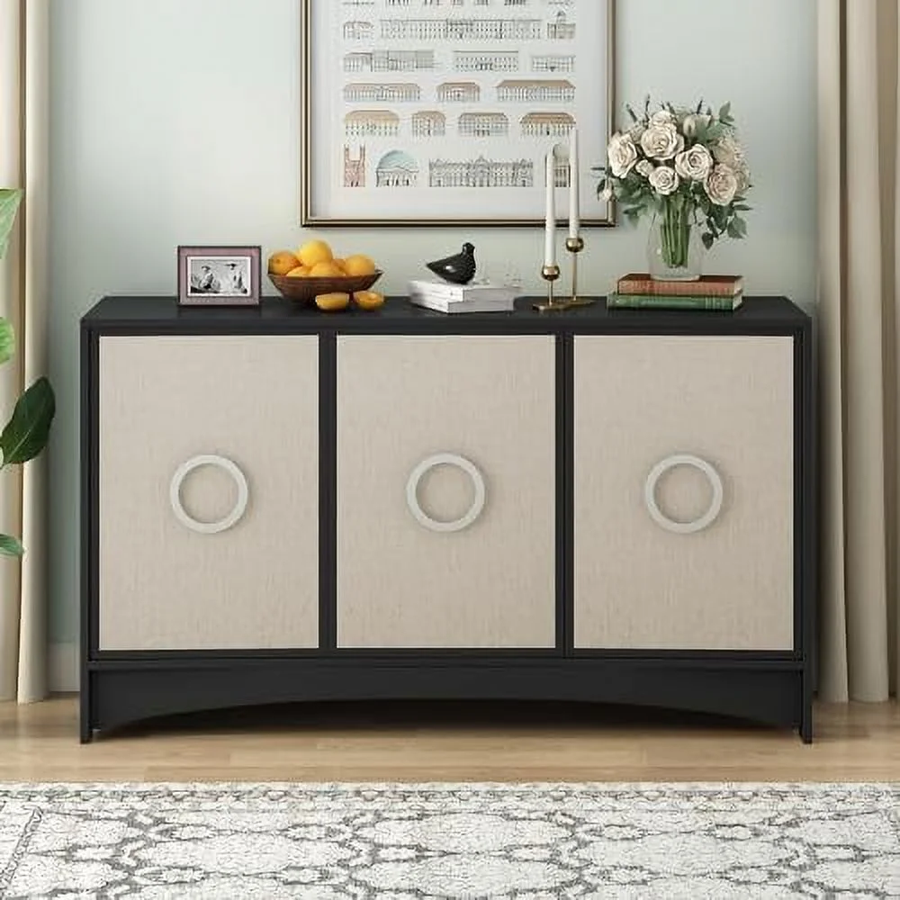 TJBOLIFE Solid Wood Kitchen Sideboard Buffet Cabinet with Large  4 Doors  Sideboard Cabinet for Dining Room Kitchen Living Room Luxury Sideboard TV