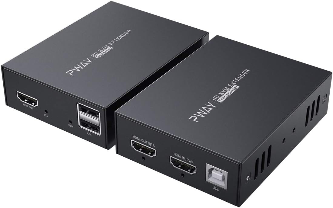HDMI KVM USB Extender, PWAY Audio Video Extender Over Ethernet Cat5e/6 Up to 50m/164ft