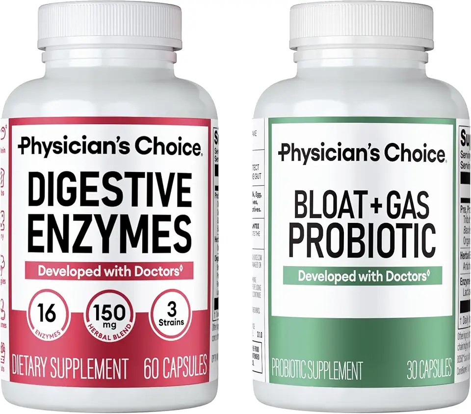Physician's CHOICE - Advanced Gut & Digestion Bundle: Digestive Enzymes 60ct + Bloat & Gas Probiotic 30ct for Daily Digestive Comfort - Multi-Enzyme