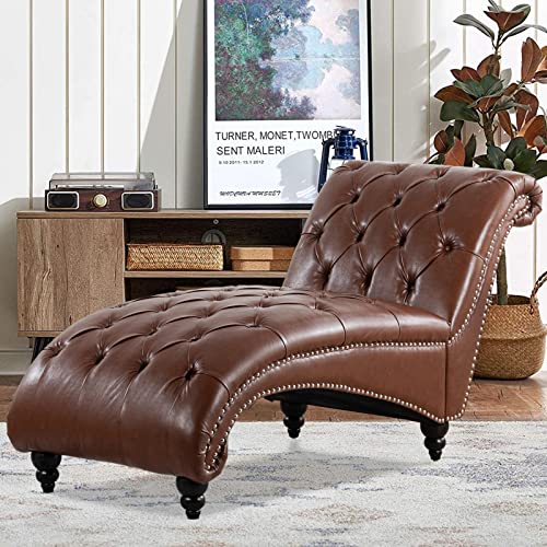 Modern Leather Lounge Chair with Nailhead Trim，Elegant Living Room Lounge Chair for Indoor Bedroom