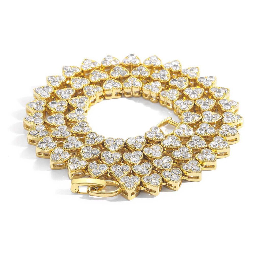 18K Gold and Silver Plated 6.5mm Hip Hop Heart Chain Necklaces Bling ICED 5A+ CZ