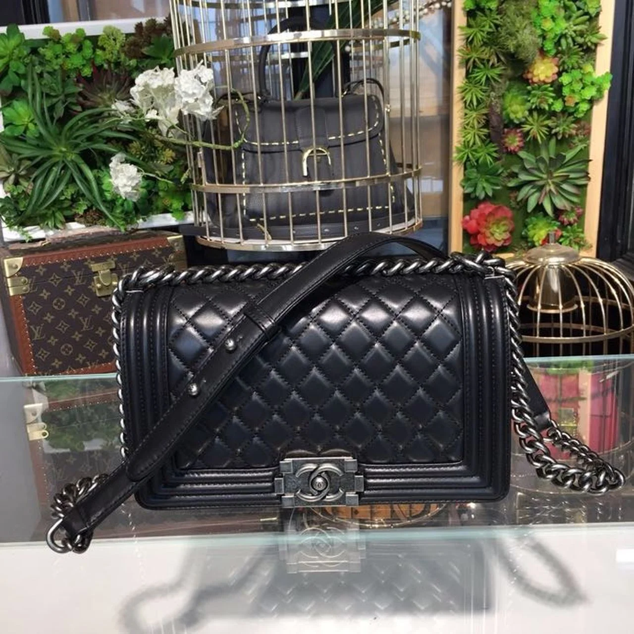 Chanel Boy Handbag Silver Hardware Black For Women, Women&rsquo;s Bags, Shoulder And Crossbody Bags 9.8in/25cm A67086