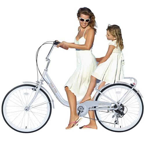 (US Stock) 26 Inch Women's Bike Ladys Bike Beach Cruiser Bike for Women/Girls/Men/Adults，Leather Saddle