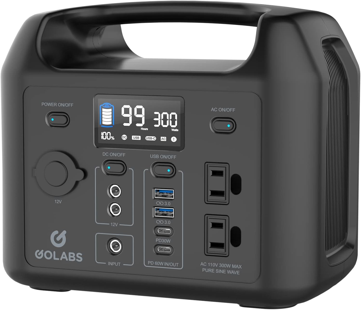 GOLABS Portable Power Station R300, 299Wh LiFePO4 Battery Backup, PD 60W Type-C Quick Charge