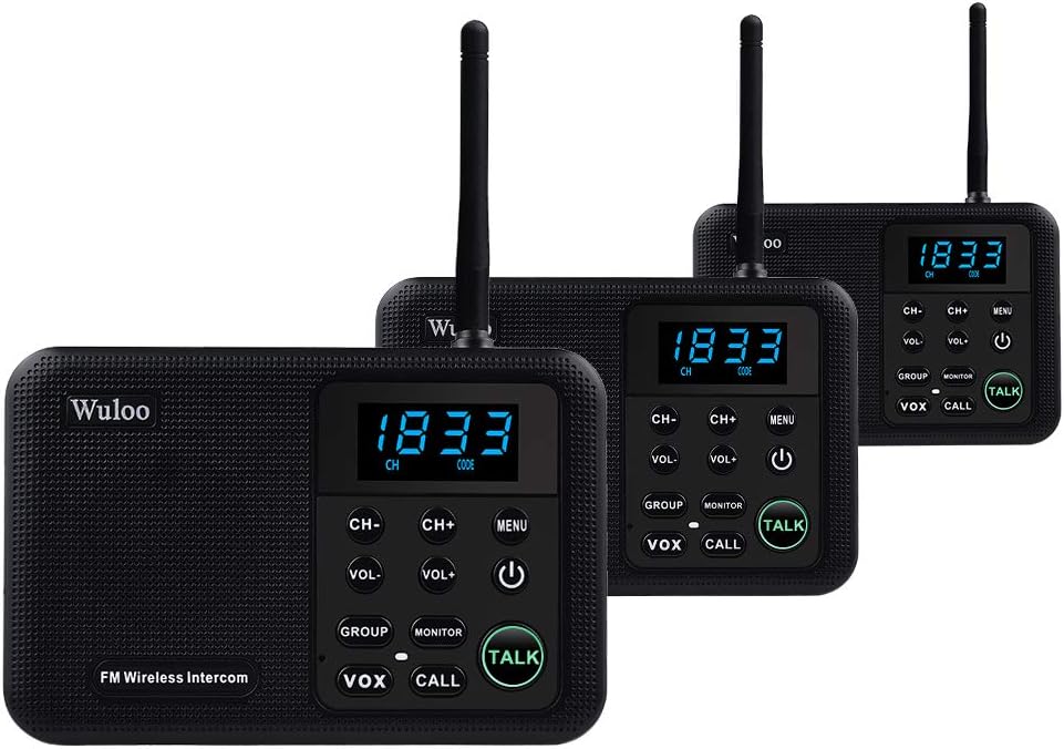 Wuloo Intercoms Wireless for Home 1 Mile Range 22 Channel 100 Digital Code Display Screen, Wireless Intercom System for Home House Business Office