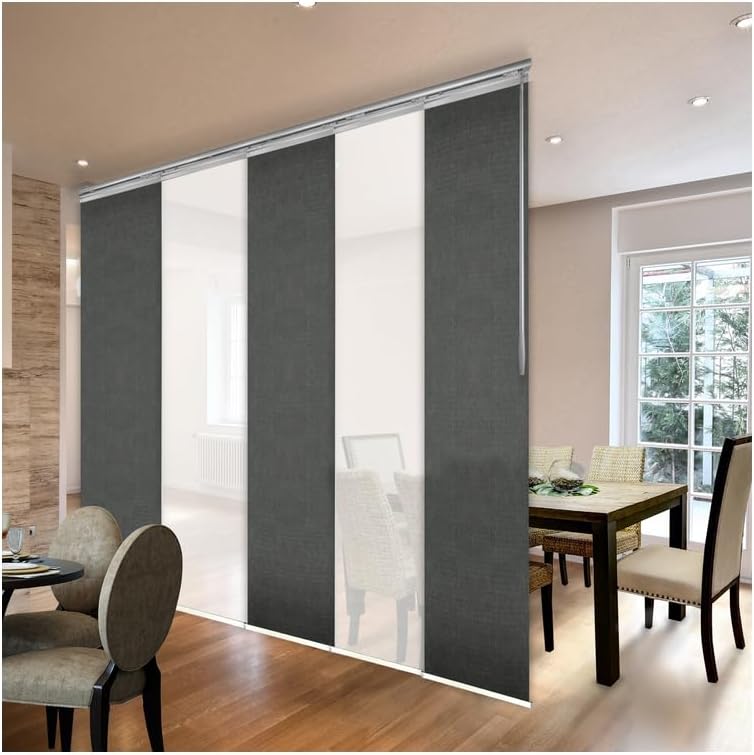 Artisanal Attic Partitions & Panels, Featuring Room Divider with Panel Track System, 5 Panel Blinds and Track Width Adjustable from 58-110", Steel