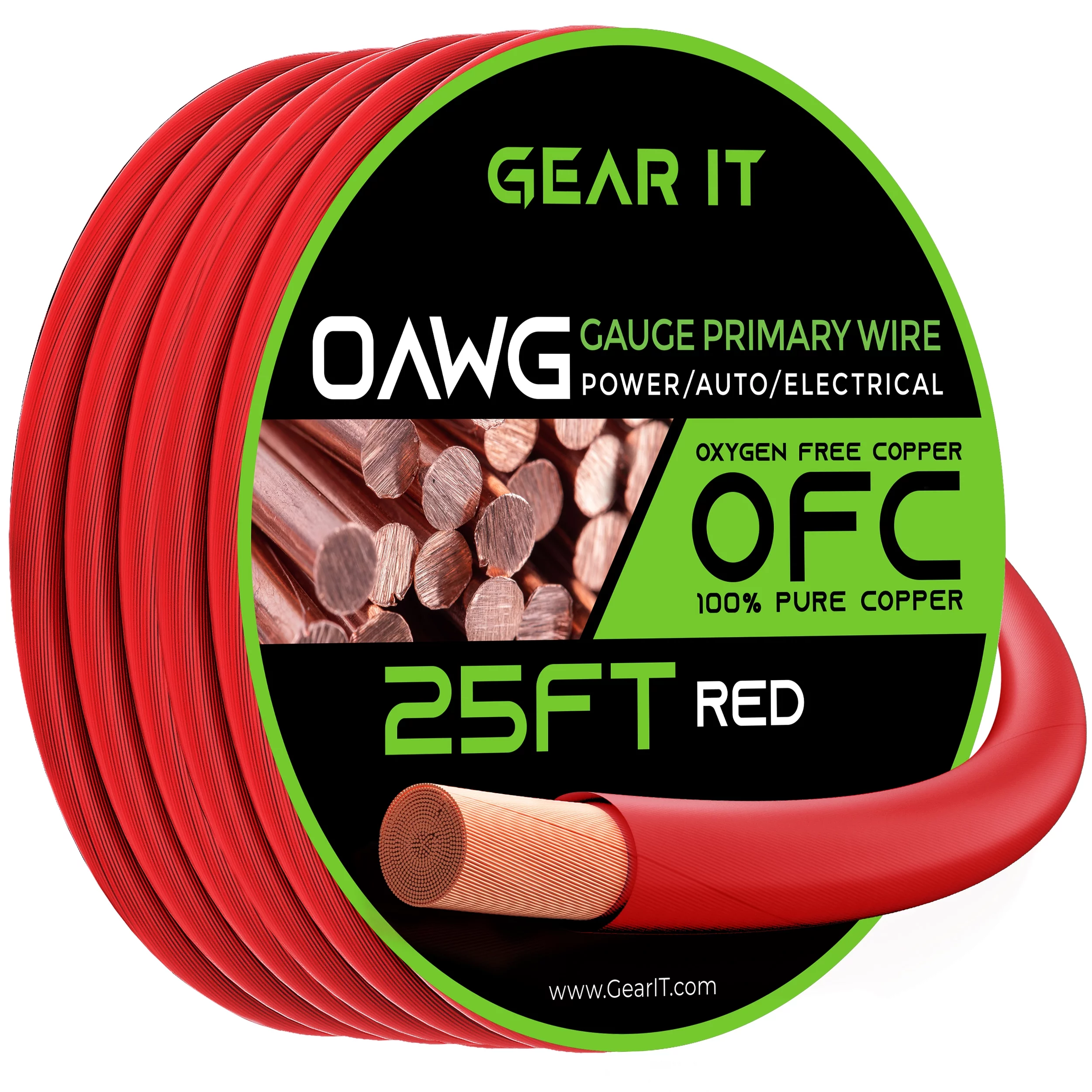 GearIT 1/0 Gauge Wire Oxygen Free Copper OFC (25ft - Red Translucent) 0 AWG - Primary Automotive Wire Power/Ground, Battery Cable, Car Audio Speaker
