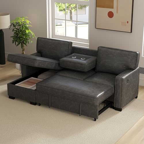 Convertible Sleeper Sofa 3 in 1, Chenille Modern L-Shaped Couches for Living Room, Pull Out Sectional Futon Sofa Bed with Storage Space