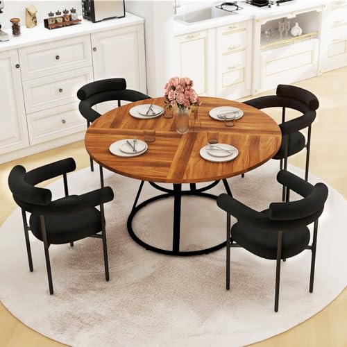 STHOUYN 47” Round Dining Table Set for 4, Small Round Kitchen Table with 4 Boucle Dinner Chairs