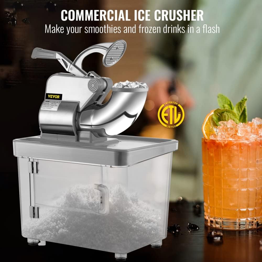 Commercial Electric Snow Cone Machine - Dual Blades, Safety On/Off Switch - 440LBS/H, ETL Approved 300W Stainless Steel Shaved Ice Machine