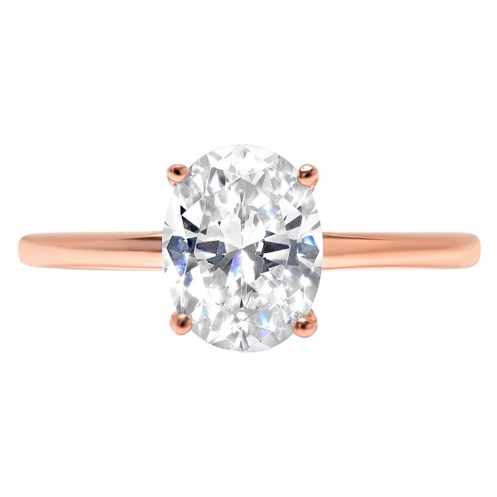 2.5 ct Oval Cut Real Genuine Natural Diamond SI1-SI2 I-J 18K Rose Gold Solitaire Promise Wedding Statement Engagement Designer Ring size 3.5