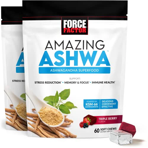 FORCE FACTOR Amazing Ashwa for Stress Relief, Memory, Focus, and Immune Support Health, Ashwaganda Supplement with KSM-66 Ashwagandha for Stress