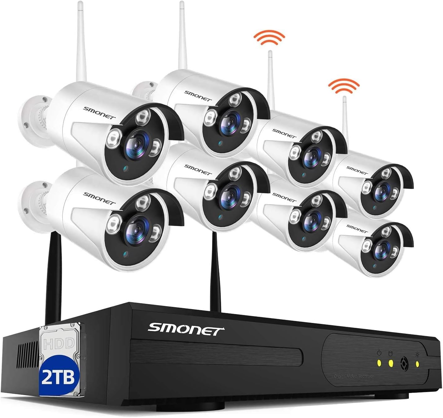 Wireless Security Camera System ,1080P SMONET Camera System ,8CH Full HD 1080P Home CCTV Surveillance Systems, 8Pcs 2.0MP Waterproof IP Cameras