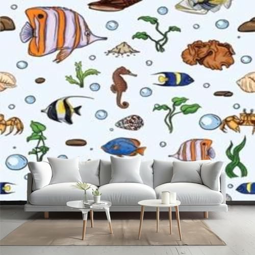 Peel and Stick Wallpaper Cute underwater world sea jellyfish seaweed cartoon style Deep ocean Canvas Wallpaper Wall Decor Wall Art Removable Wall