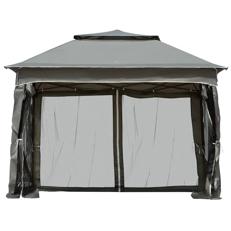 Arlmont & Co 11 ft X Pop Up Canopy Gazebo, Outdoor Patio Shelter With Detachable Zipper Net. Instant Tent For Backyard And Garden. Dark Gray. 114 Sq
