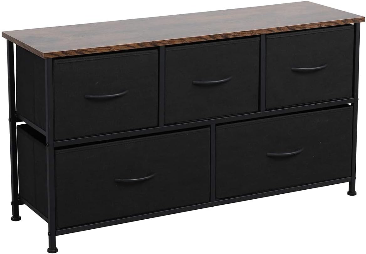 Somdot Dresser with 5 Easy Pull Drawers 39.4'' Wide Fabric Dresser Vertical Storage Tower Organizer Unit for Bedroom Office Laundry Closet Entryway