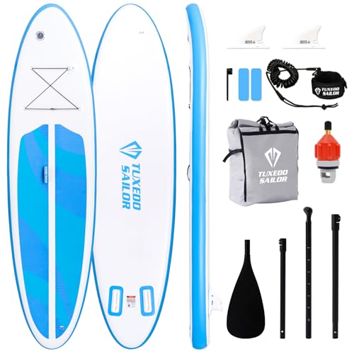 Tuxedo Sailor Inflatable Stand Up Paddle Board with Complete Accessories for Surfing and Traveling
