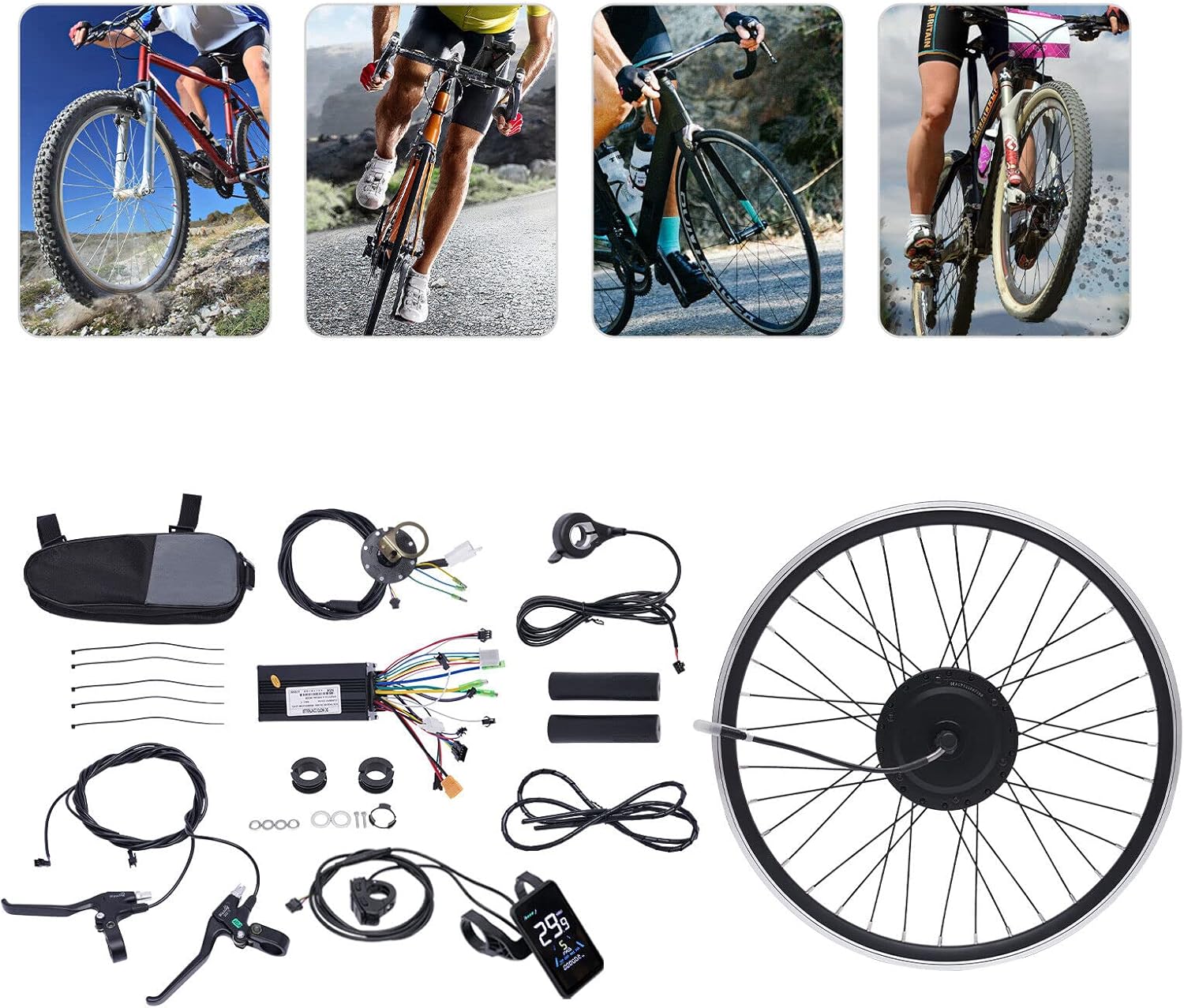 24" Front Wheel Hub E-Bike Conversion Kit, 36V 500W Electric Bicycle Hub Motor Kit Brushless High Speed Brushless Gear Hub Motor Kit