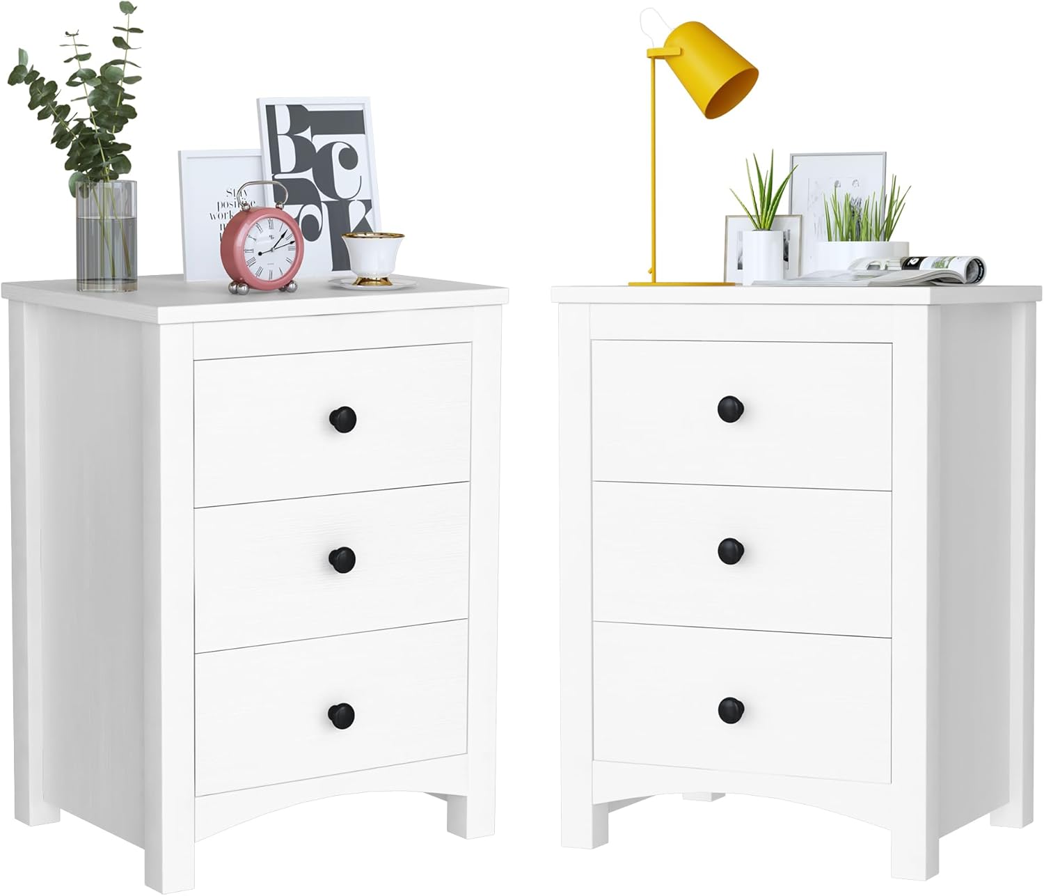 AWQM Nightstand Set of 2,3 Drawers Dresser,Classic White Bedside Nightstand,End Table with Storage,Sofaside Cabinet for Bedroom,Living Room,2PCS