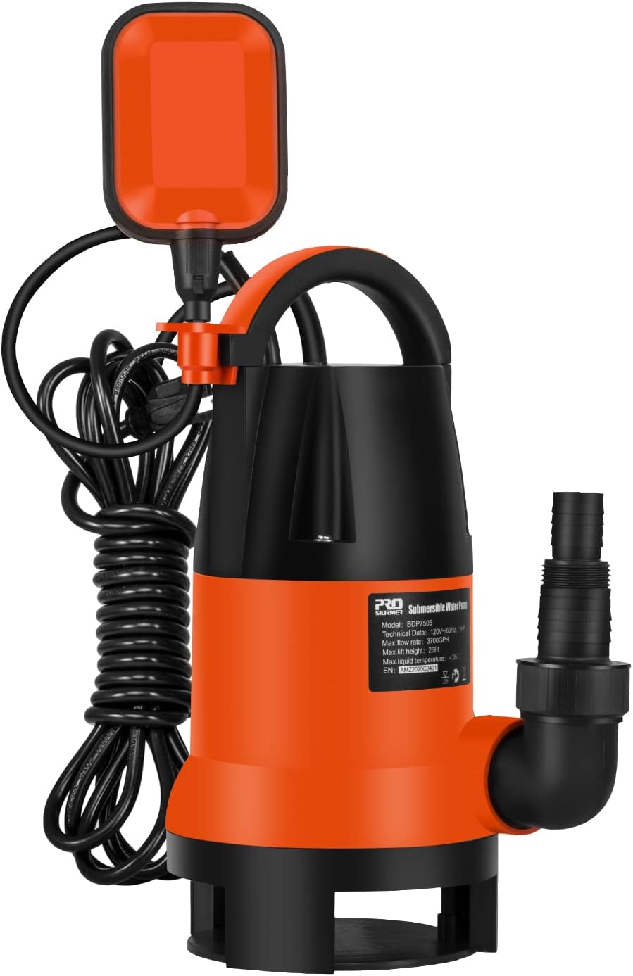 Sump Pump, PROSTORMER 1HP 3700GPH Submersible Clean/Dirty Water Pump with Automatic Float Switch for Pool, Pond,Garden, Flooded Cellar