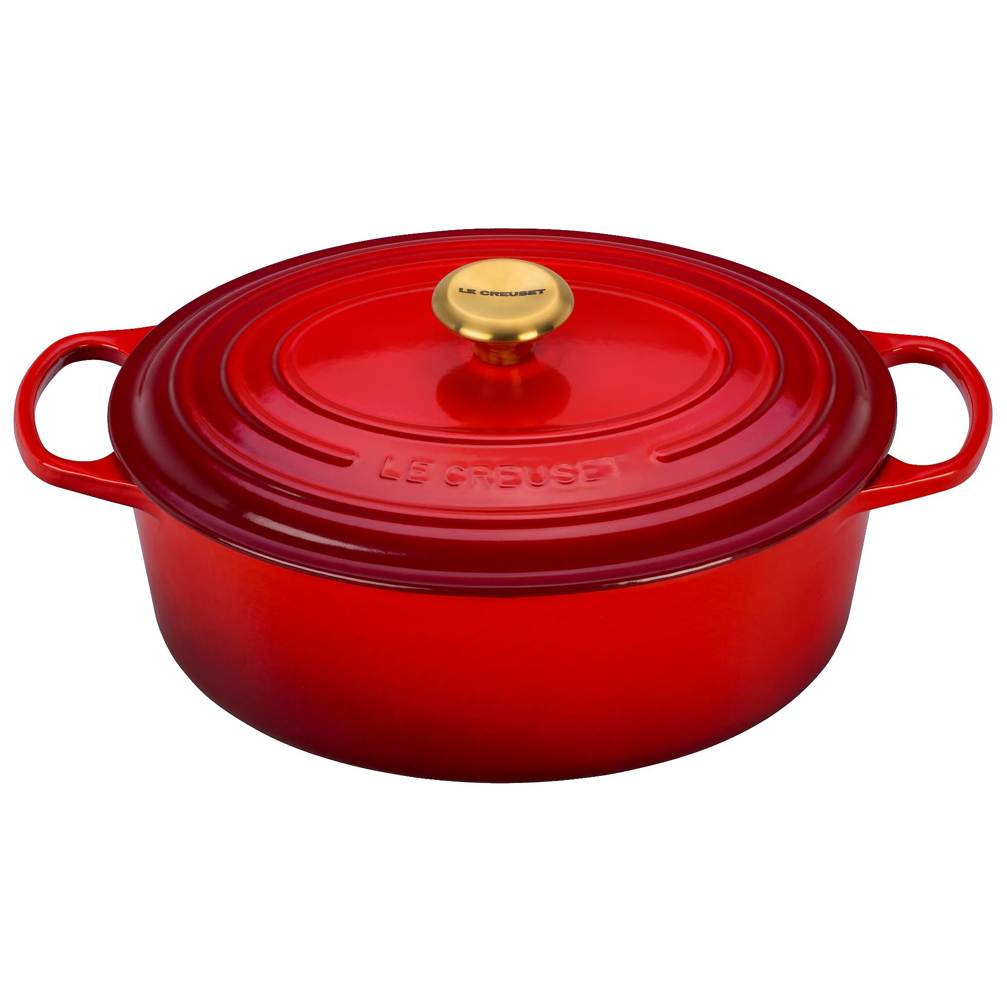 Le Creuset 6.75 qt. Enameled Cast Iron Signature Oval Dutch Oven (Cerise with Gold Knob)