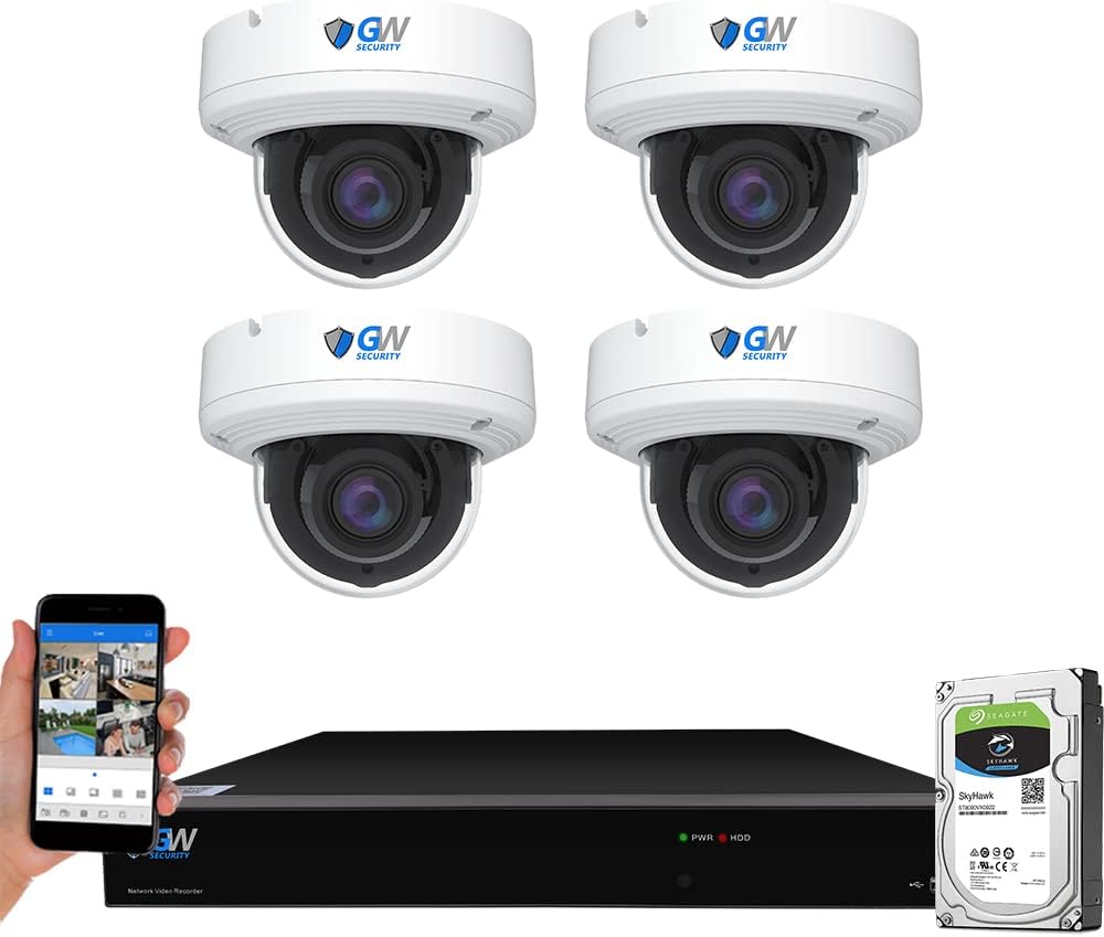 GW 4K (3840x2160 @30fps Real-time) 8 Channel Security Camera System with 4 8MP AI Facial Recognition/Human/Vehicle Detection 5X Optical Motorized
