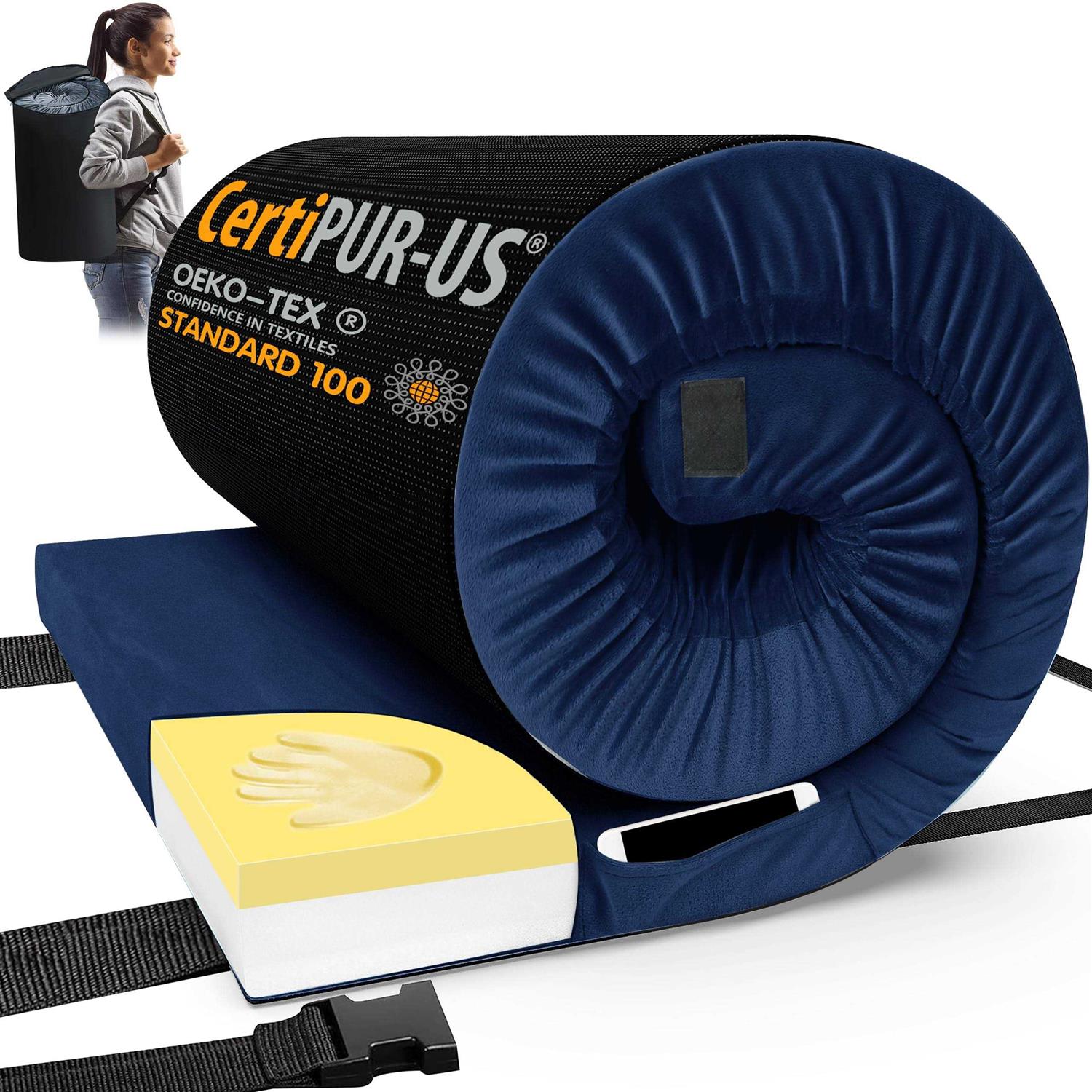 CYMULA CertiPUR-US Memory Foam Camping Mattress Pad Portable Foam Sleeping Pad for Camping - Sports Supplies Online Store